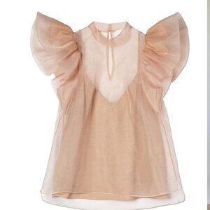 SIMKHAI | Corina Organza Ruffle-Sleeve Top | Nude